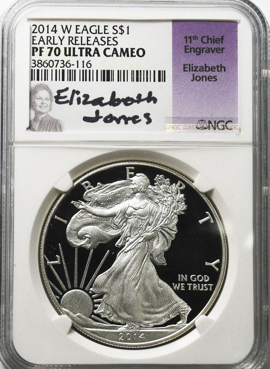 2014 W $1 Proof American Silver Eagle NGC PF 70 UC ER Elizabeth Jones