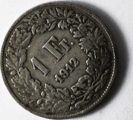 1912 B Switzerland One Franc Silver Coin KM# 24