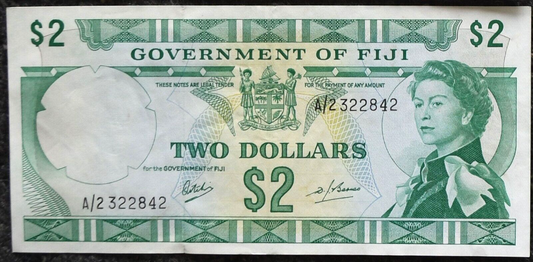 1969 Fiji $2 Two Dollars Banknote A/2 322842  AU