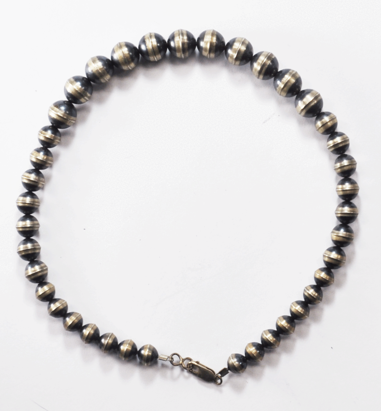 Sterling Two Tone Black & Silver Handmade Bead Necklacce Graduated 9-12mm 16"