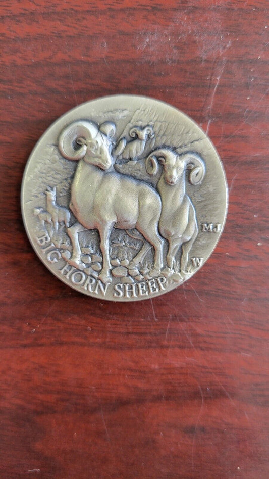 Longines Symphonette Sterling Big Horn Sheep Wildlife Series Medal 1.1oz Coin