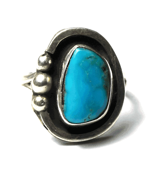 Vintage Sterling Silver Turquoise Solitaire Ring 21mm Size 8