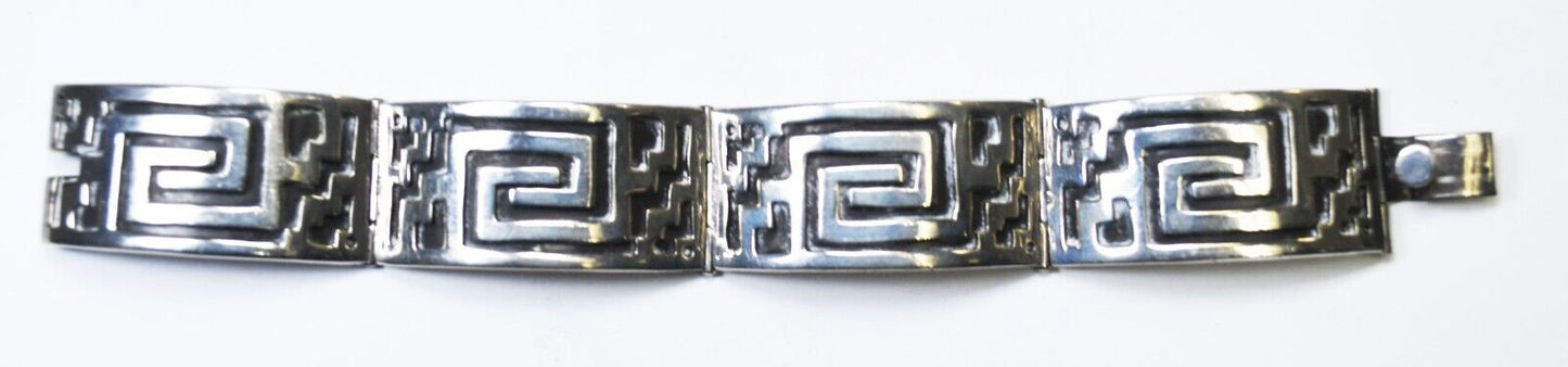 Sterling Silver ATA Mexico Spiral Stepped Zigzag Bracelet 21mm 7"