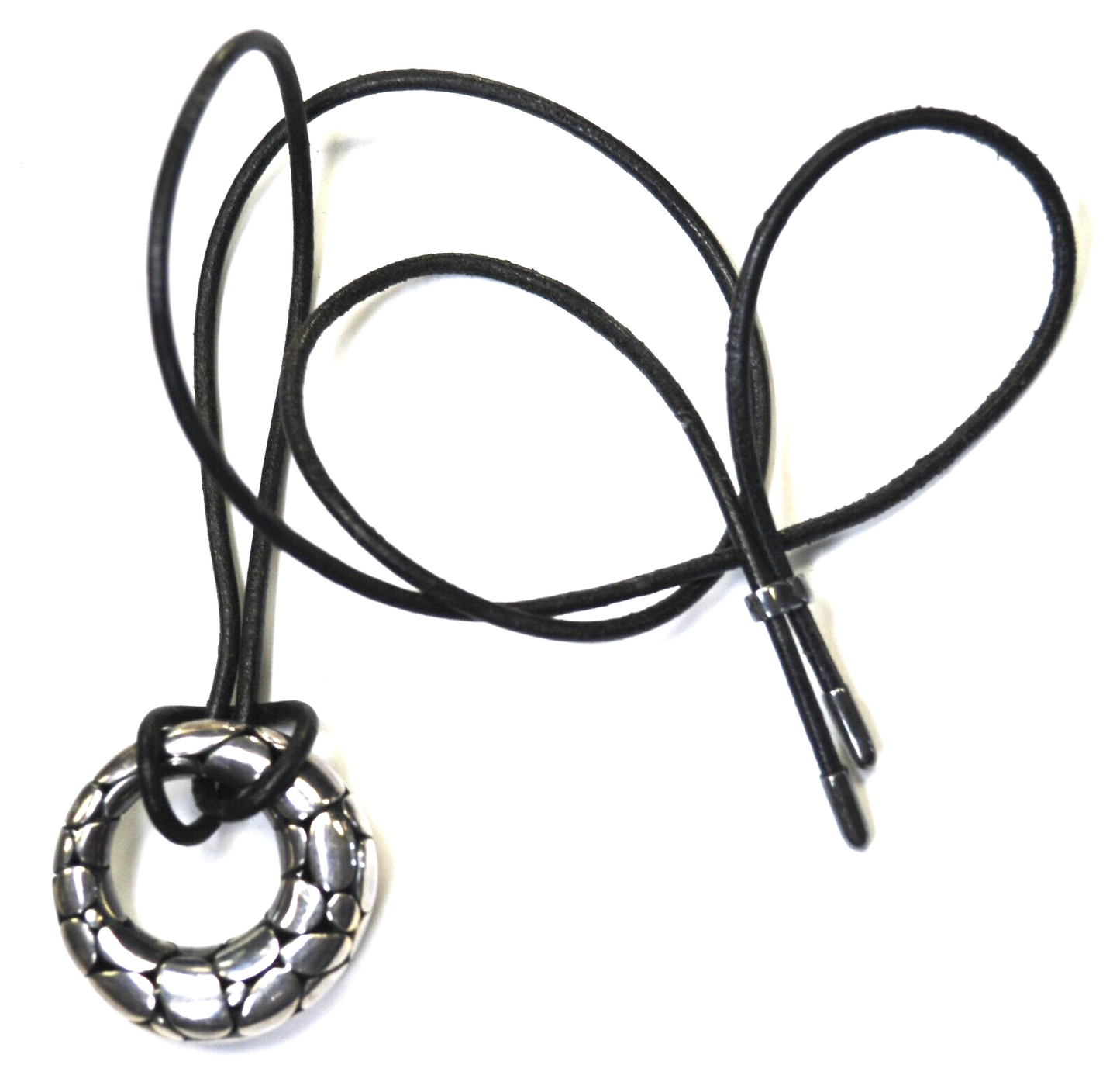 Sterling John Hardy Donut Round Kali Pebble Pendant 31mm 25" Black Cord Necklace
