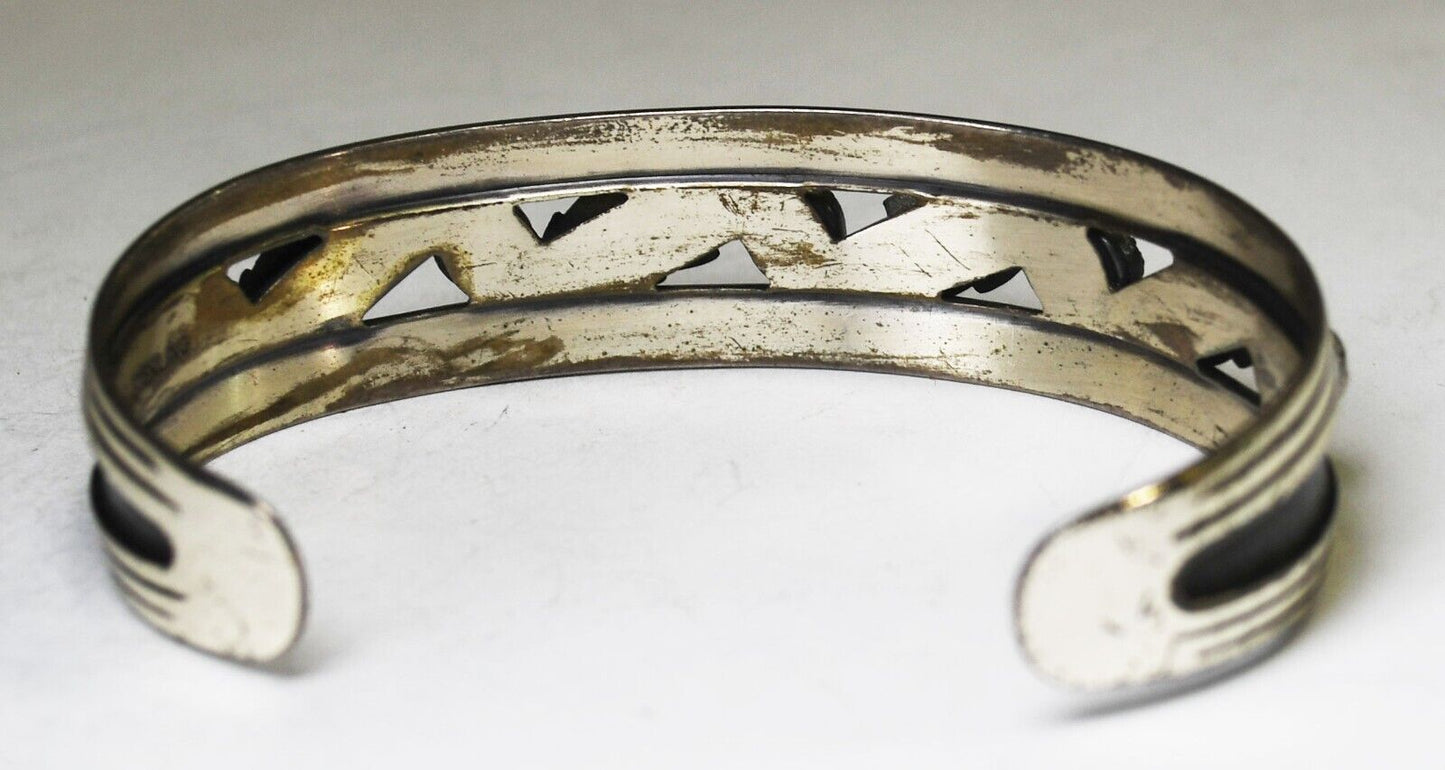 Sterling Silver Hematite Leaf Floral Cuff Bracelet 16mm 7" Wrist