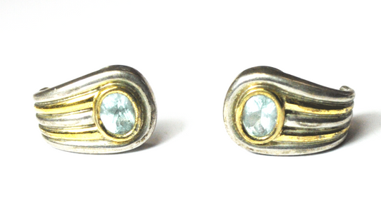 Sterling Silver Signed I.L. Designer Two Tone Topaz Earrings 23mm x 14mm