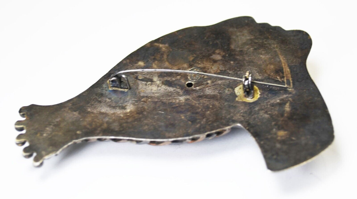 Sterling African Egyptian Headdress Nubian Head Brooch Pin 3-3/4" x 63mm