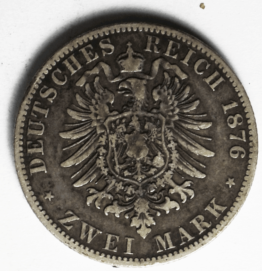 1876 B German States Prussia 2 Mark Silver Coin KM# 506