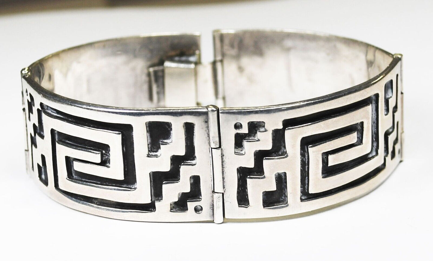 Sterling Silver ATA Mexico Spiral Stepped Zigzag Bracelet 21mm 7"