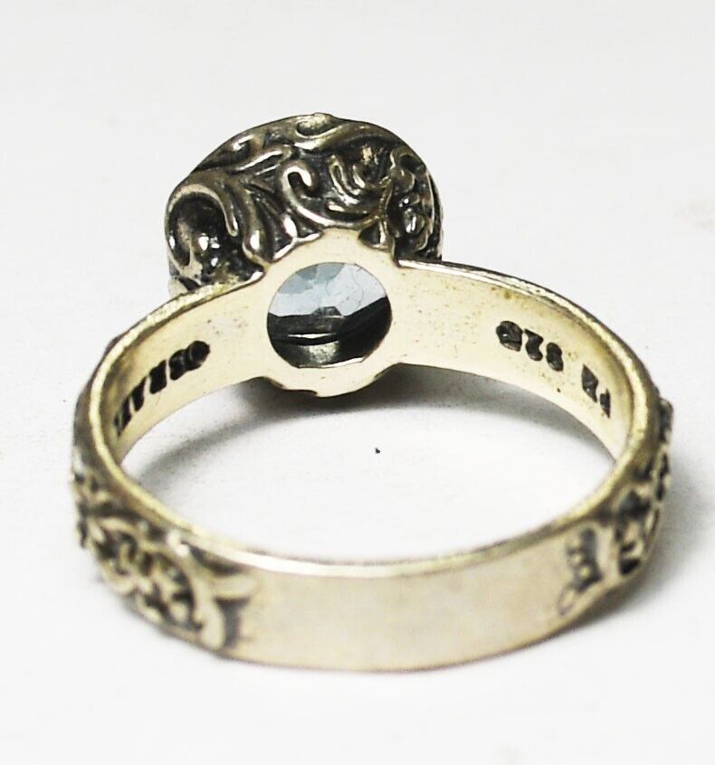 Sterling Silver Or Paz Blue Topaz Scroll Ring 10mm Size 6