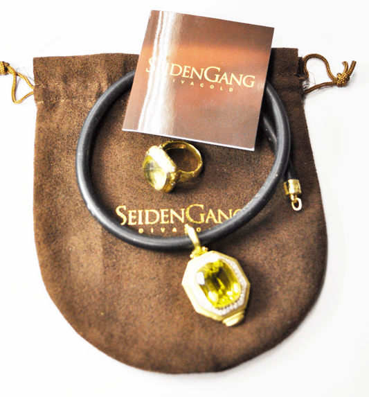 Seiden Gang Divagold 18k Lemon Citrine 19mm Sz 7 Ring & 46mm 16" Cord Choker