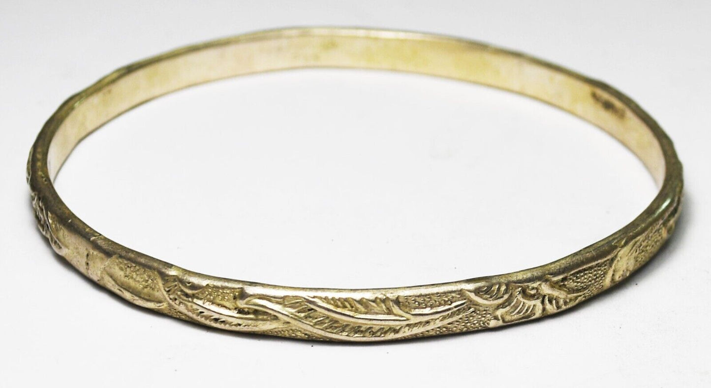 Sterling Silver Flower Leaf Floral Bangle 5mm Medium Bracelet 19g