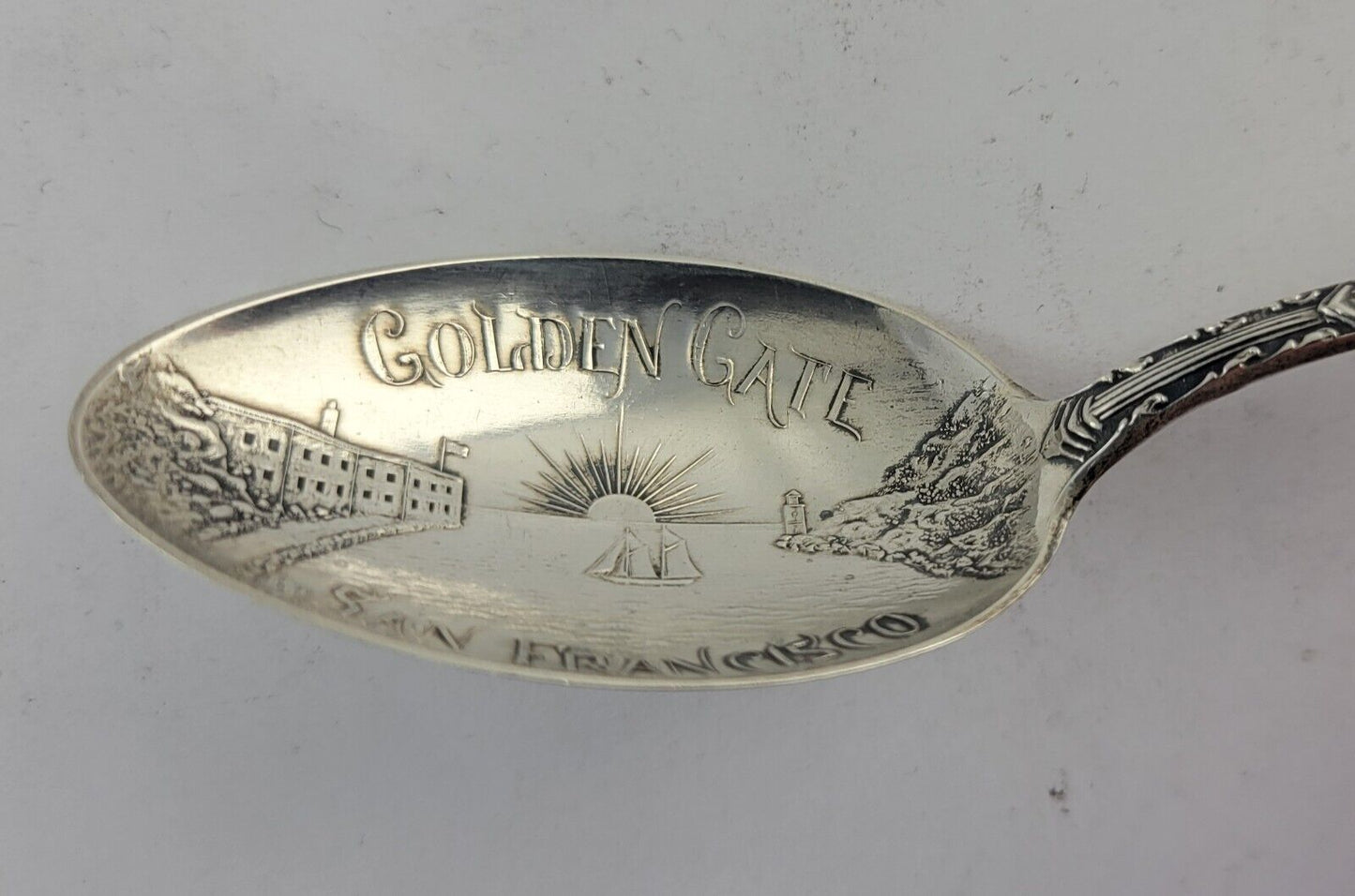 San Francisco 5 3/4" Sterling Silver Souvenir Spoon .72oz. Golden Gate Mechanics