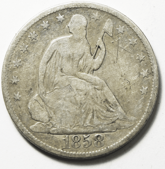 1858 O 50c Seated Liberty Silver Half Dollar Fifty Cents New Orleans