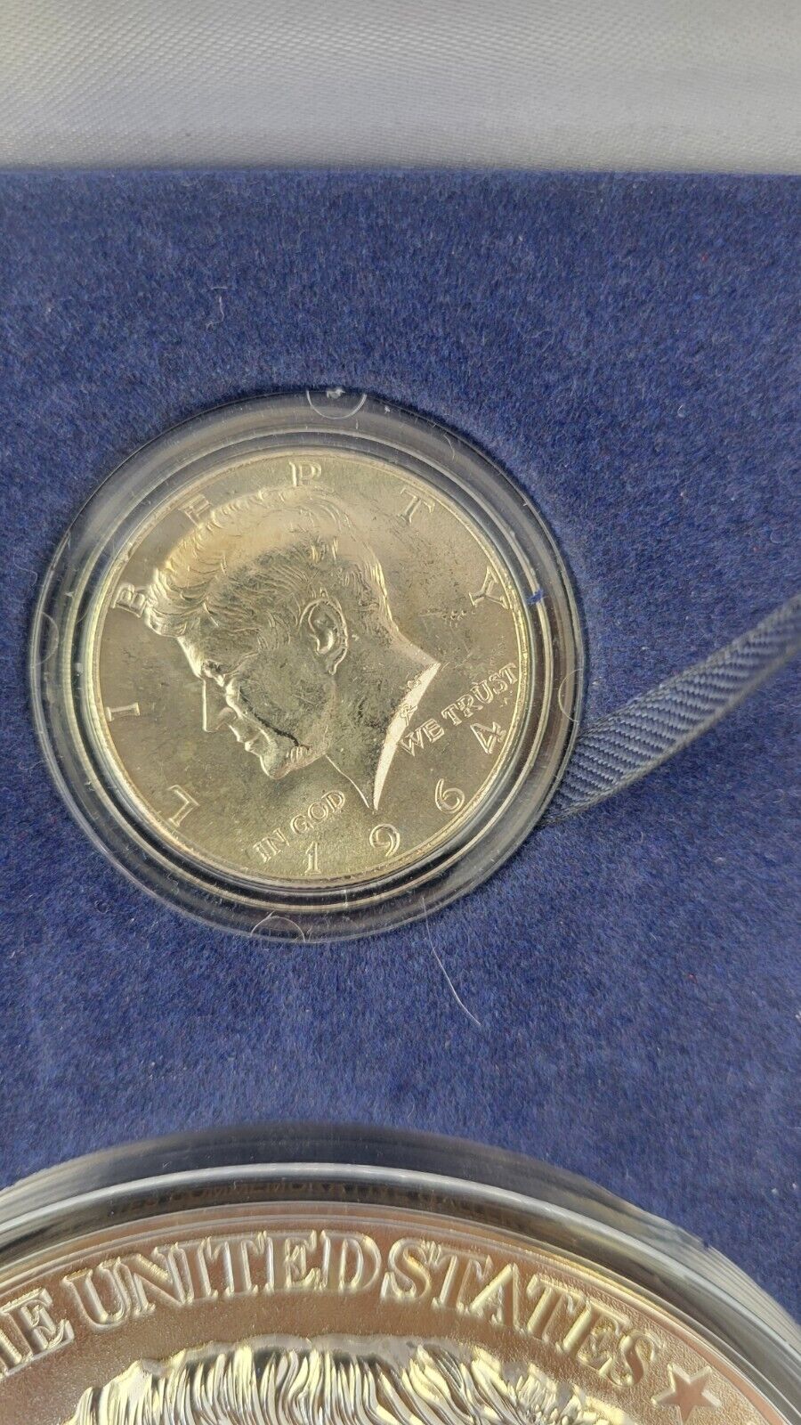 John F Kennedy Half Pound Silver Plated Commemorative w/1964 90% Half Dollar