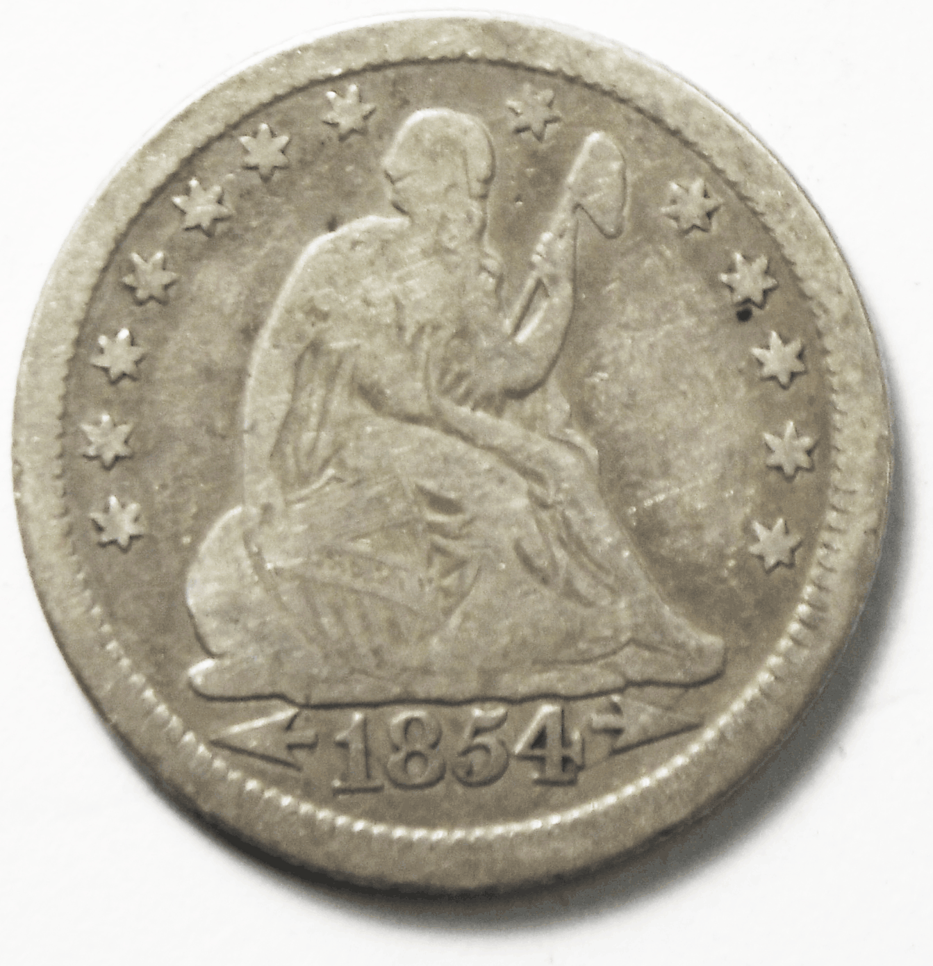 1854 25c Seated Liberty Silver Quarter Dollar Twenty Five Cents Philadelphia