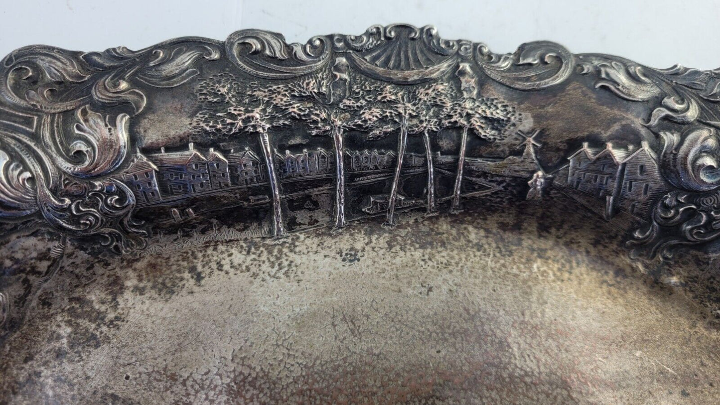 Barbour International Silver Co Quadruple Plate Dutch Scene Bread Tray 13.5"