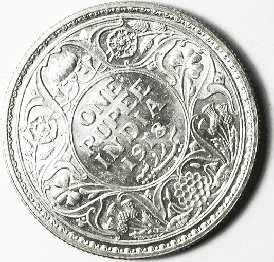 1918 India-British Silver One Rupee Silver Coin KM# 524 AU-Unc