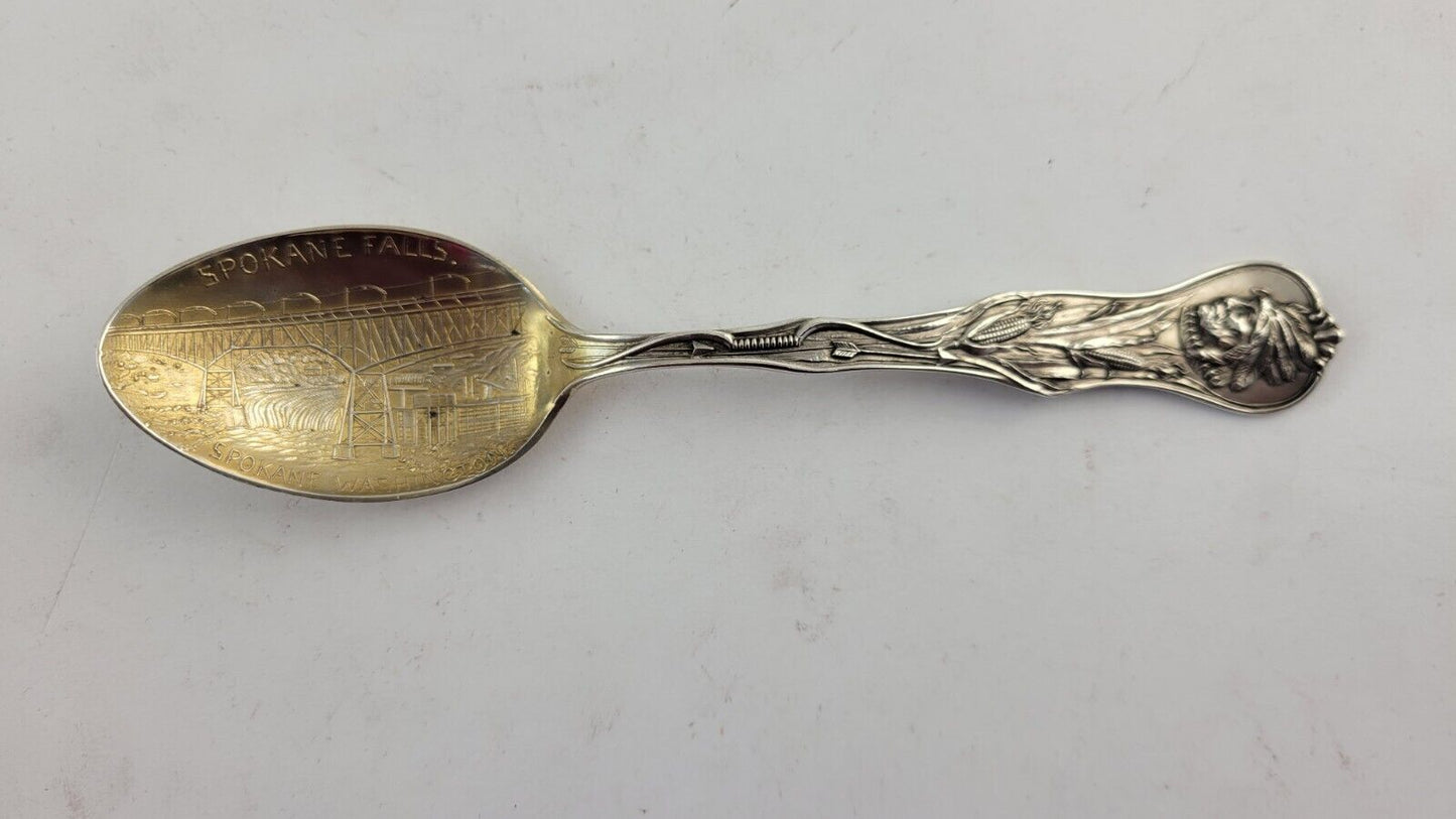 Spokane Falls Washington Silver 5 1/2" Souvenir Spoon .64oz. w/Goldwash Bowl