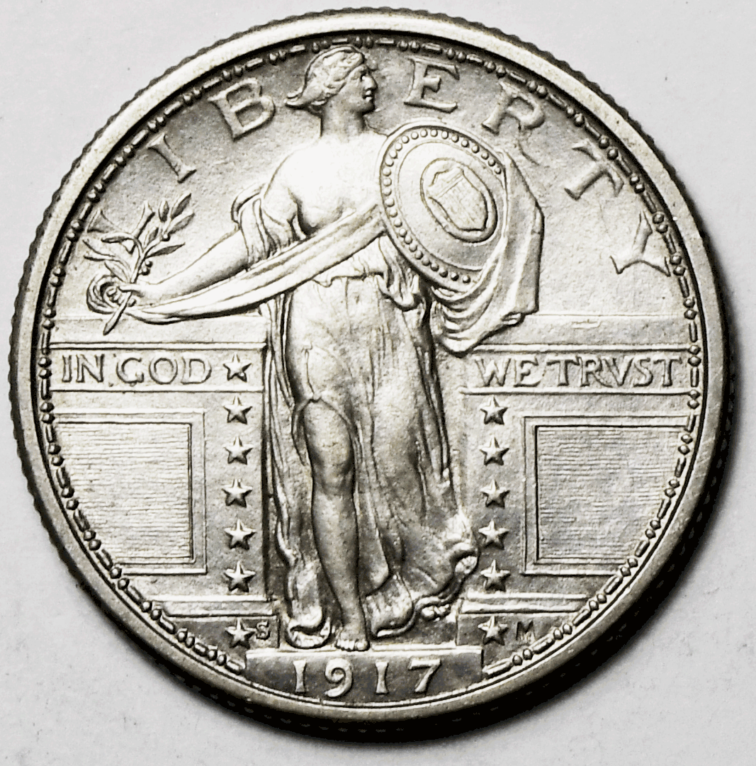 1917 S 25c Standing Liberty Silver Quarter San Francisco Type 1 Uncirculated