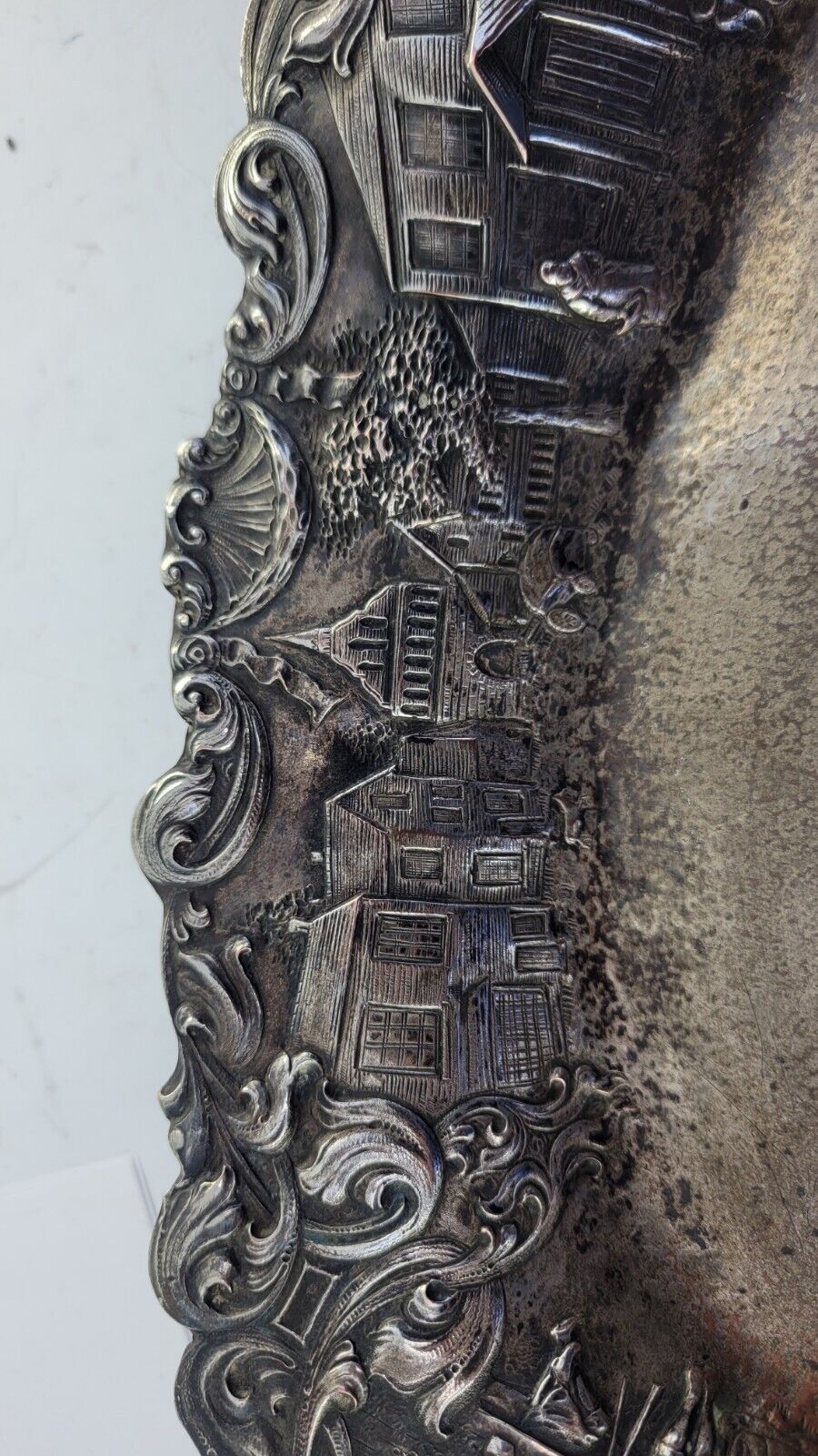 Barbour International Silver Co Quadruple Plate Dutch Scene Bread Tray 13.5"