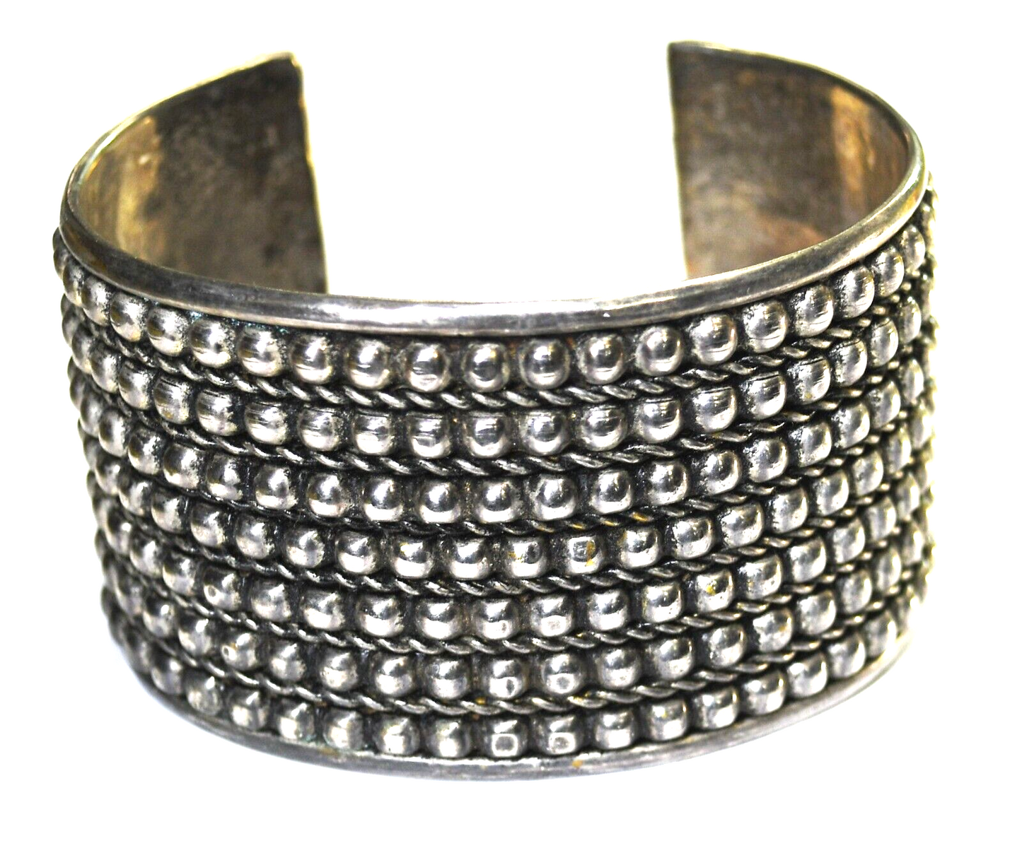 Sterling Silver Seven 7 Row Dot Wide Cuff Bracelet 42mm 7.5" Wrist