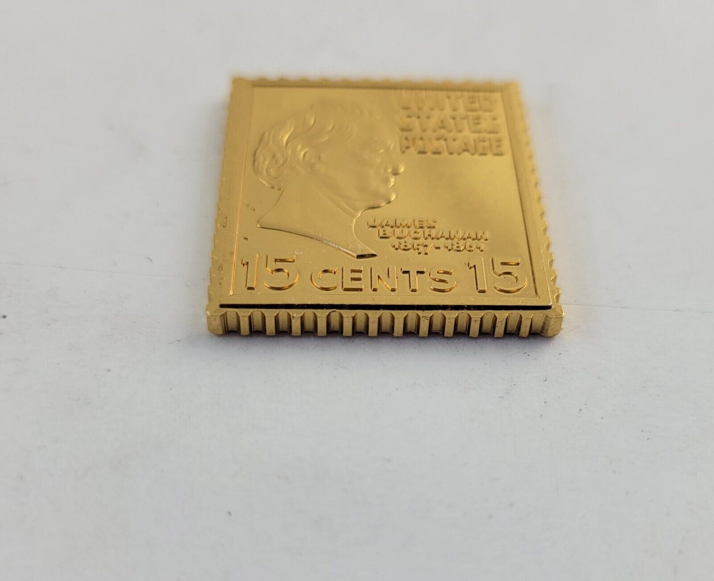 USPS United We Stand .999 Fine Silver Gold Plated Stamp James Buchanan. 35oz.