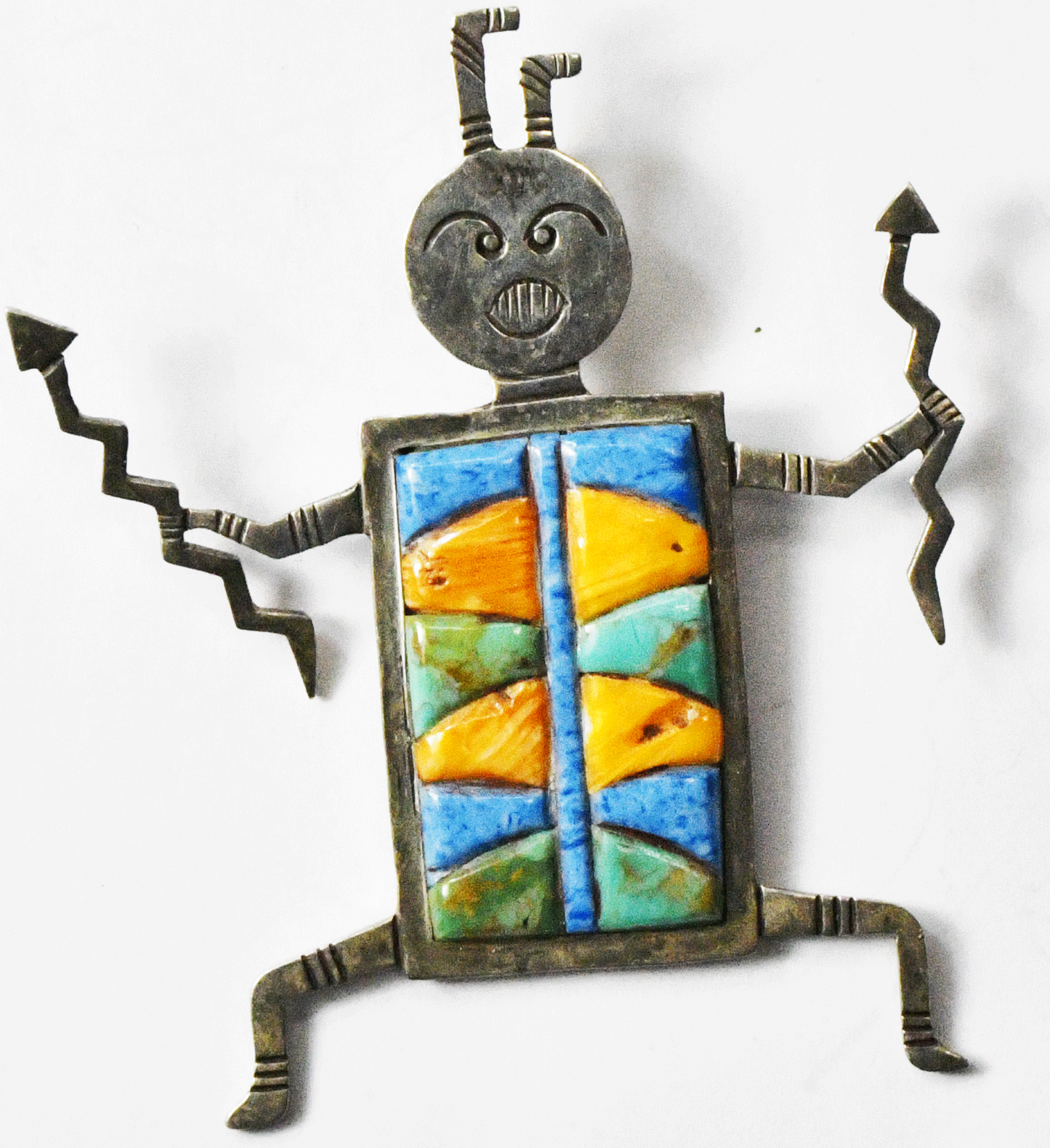 Sterling Turquoise Spiny Oyster Blue Quartzite Inlay Pendant 78mm x 63mm