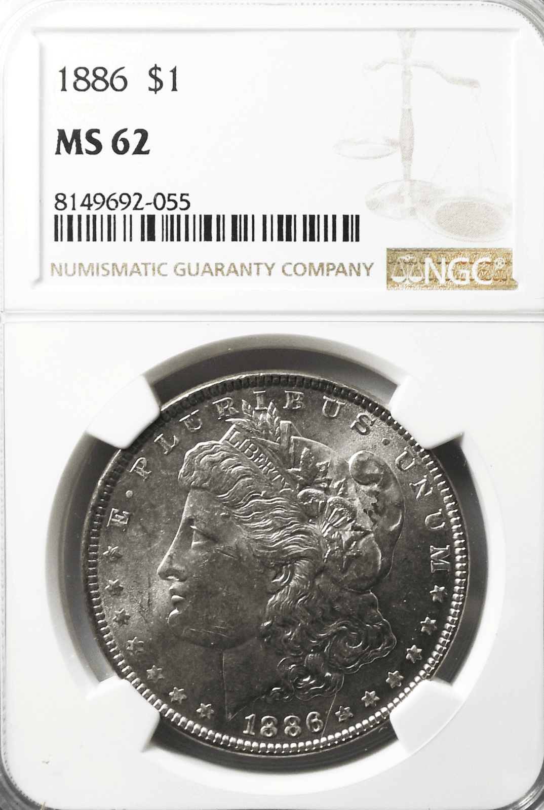 1886 $1 Morgan Silver Dollar MS62 NGC Uncirculated Philadelphia