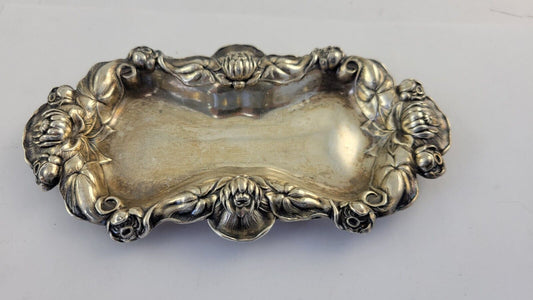 International Sterling Silver 5 1/4"  Repousse Floral Cigarette Ashtray 1.1oz.