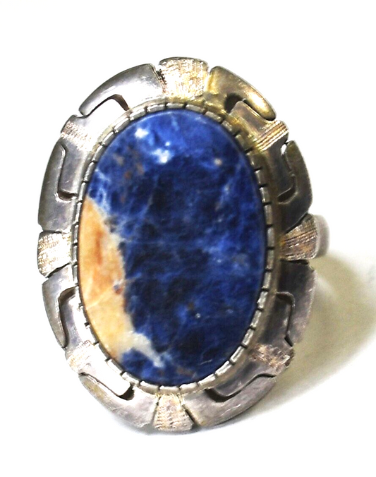 Sterling Silver Oval Sodalite Cutout Halo Ring 22mm Size 10.75