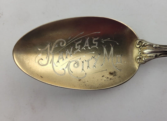 1900 Kansas City Missouri Sterling 5 7/8" Souvenir Spoon w/Goldwash Bowl. 67oz.