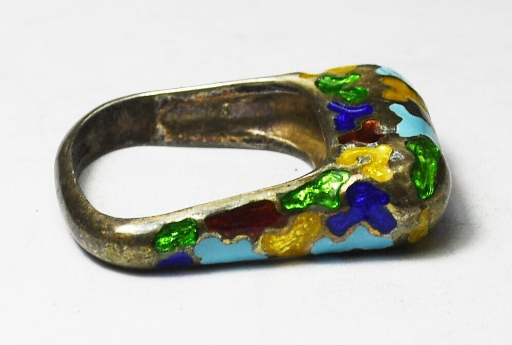 Sterling Silver Colorful Enamel Square Ring 7mm Size 6