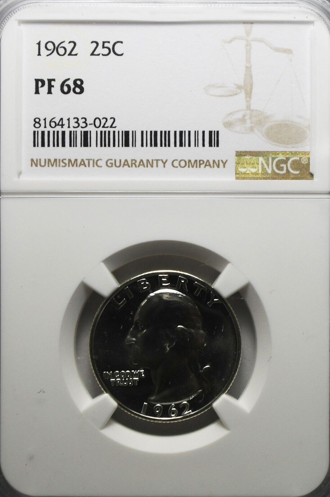 1962 25c Washington Proof Silver Quarter Dollar NGC PF68