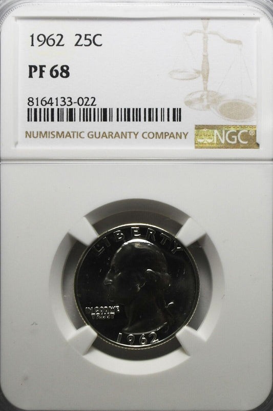 1962 25c Washington Proof Silver Quarter Dollar NGC PF68