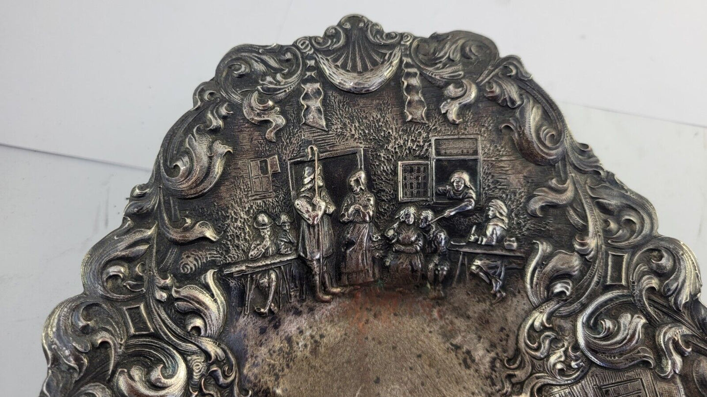 Barbour International Silver Co Quadruple Plate Dutch Scene Bread Tray 13.5"