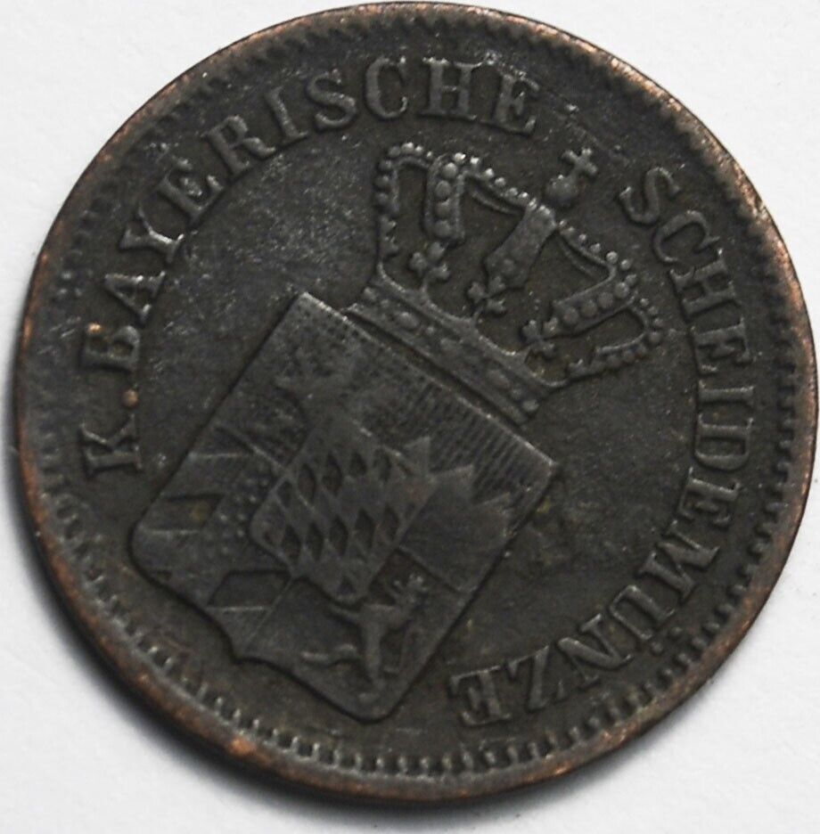 1865 German States One 1 Kreuzer KM# 873 Silver Coin
