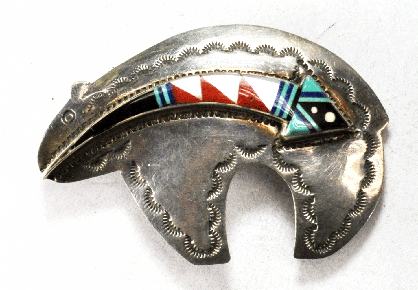 Sterling Silver Veronica Benally Inlay Arrow Bear Belt Buckle 2-3/4" x 1-7/8"