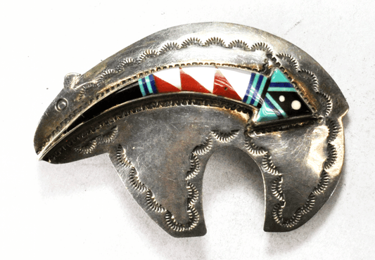 Sterling Silver Veronica Benally Inlay Arrow Bear Belt Buckle 2-3/4" x 1-7/8"