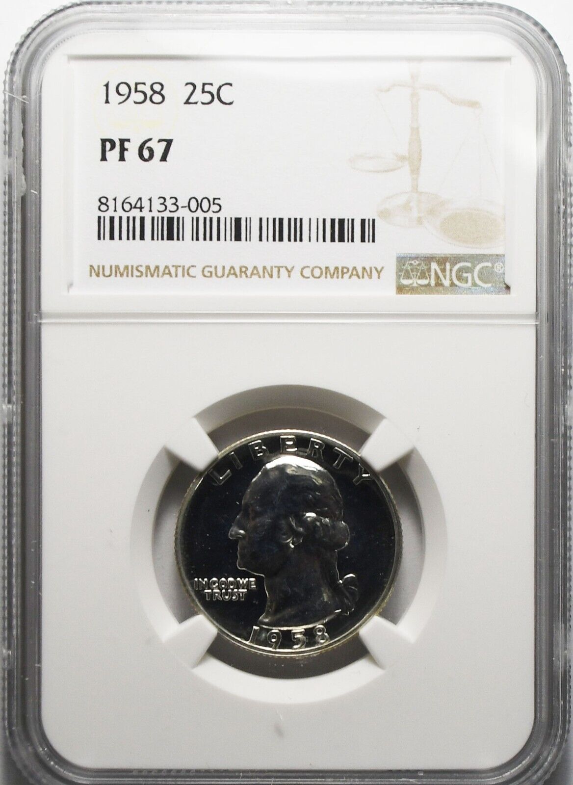 1958 25c Washington Proof Silver Quarter Dollar NGC PF67