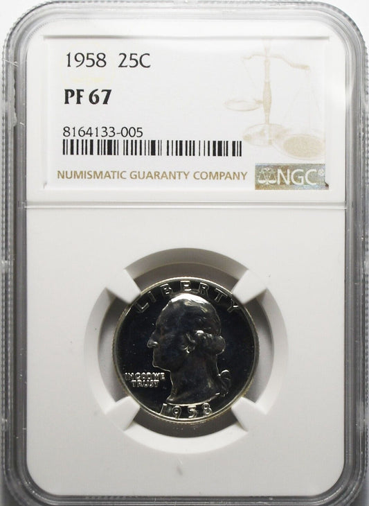 1958 25c Washington Proof Silver Quarter Dollar NGC PF67