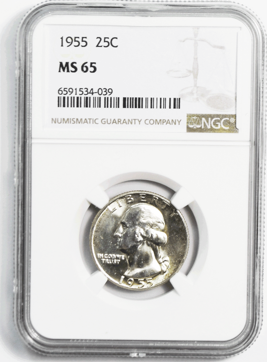 1955 25c Washington Silver Quarter Dollar NGC MS65 Gem Uncirculated