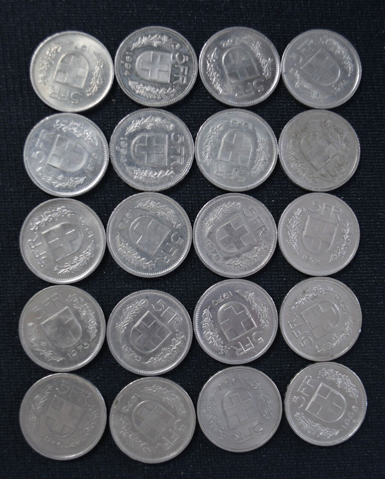 20pc Switzerland 5 Five Franc Coin Lot 1970-1996