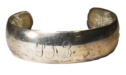 Sterling Vintage Kirk & Sons Plain Cuff Bracelet Monogrammed 21mm 7.5" Wrist