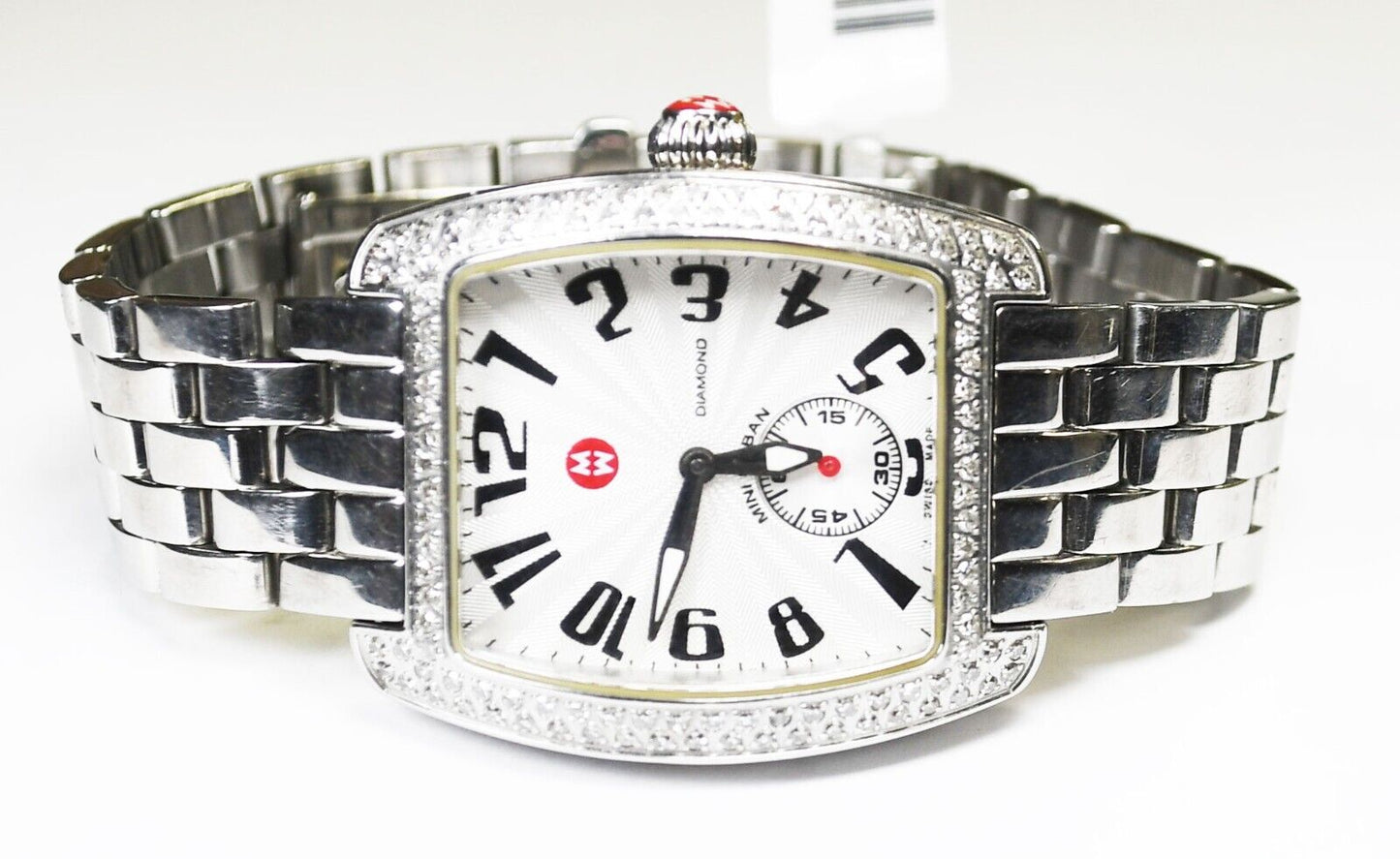 Women's Michele Mini Urban Diamond Bezel Sunburst Silver Dial Watch 29mm
