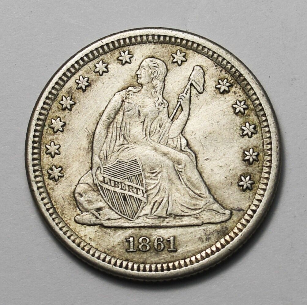1861 25c Seated Liberty Silver Quarter Dollar Twenty Five Cents Philadelphia