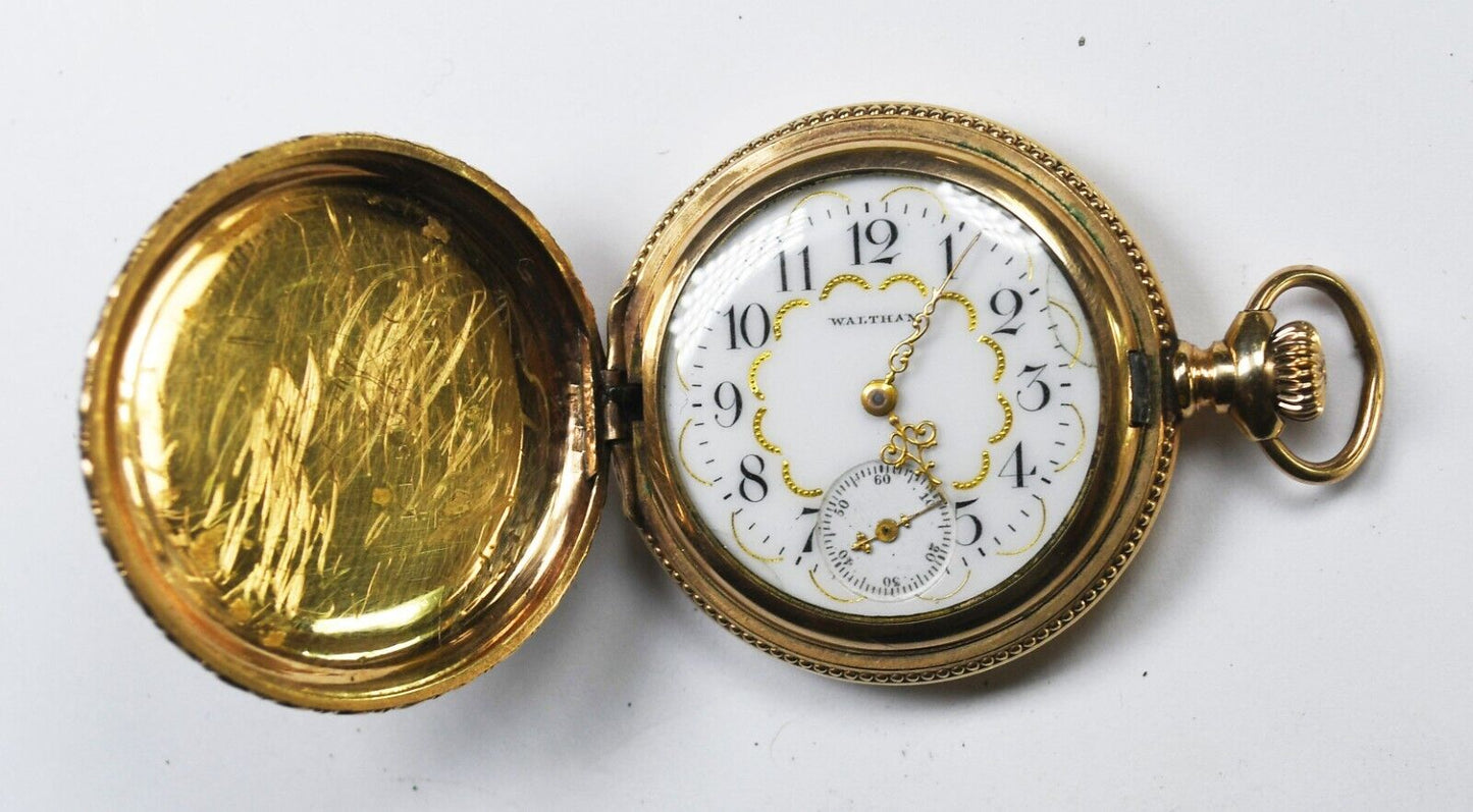 1901 Waltham Seasize Size 6 Gold Filled Hunters Case Fancy Dial