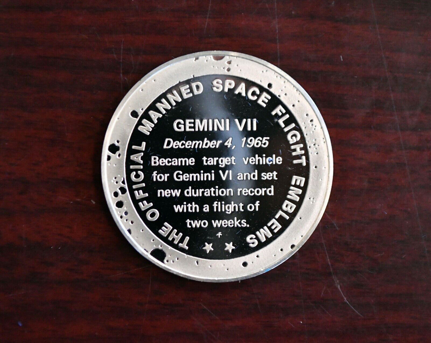 Gemini VII Franklin Mint Sterling Silver Dec. 4th 1965 Space Flight Emblem