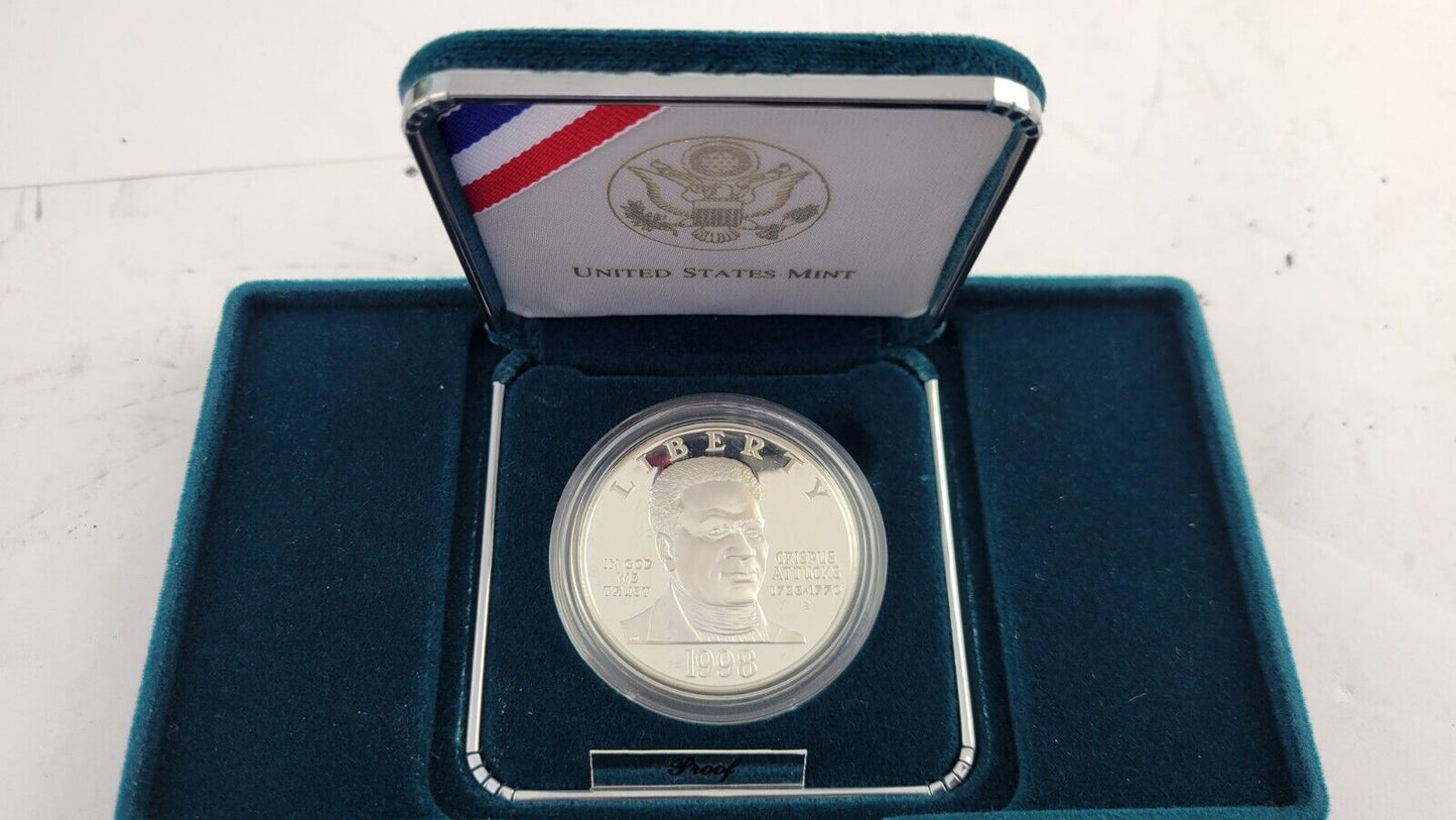 1998 S Black Revolutionary War Patriots Commemorative Silver Dollar Proof Coin
