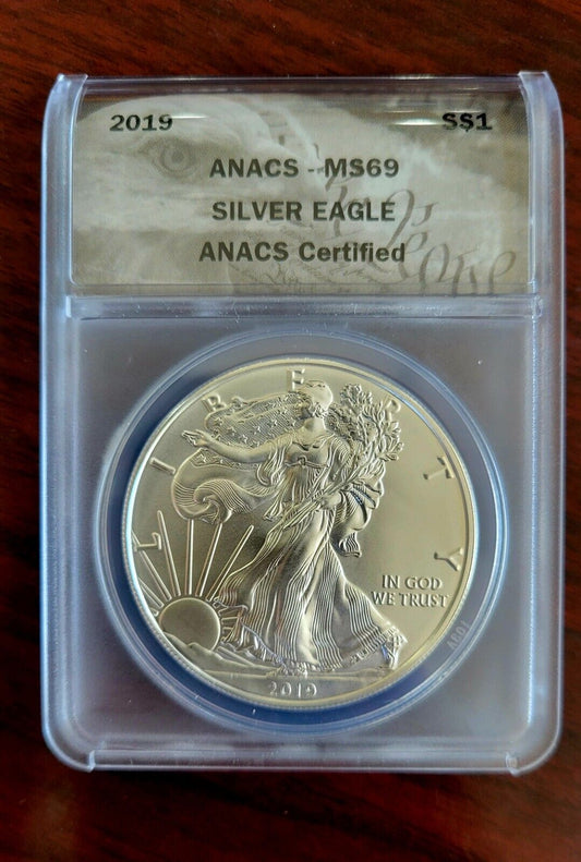 2019  $1 American Silver Eagle ANACS MS69 Silver Dollar .999 Fine Silver 1oz.